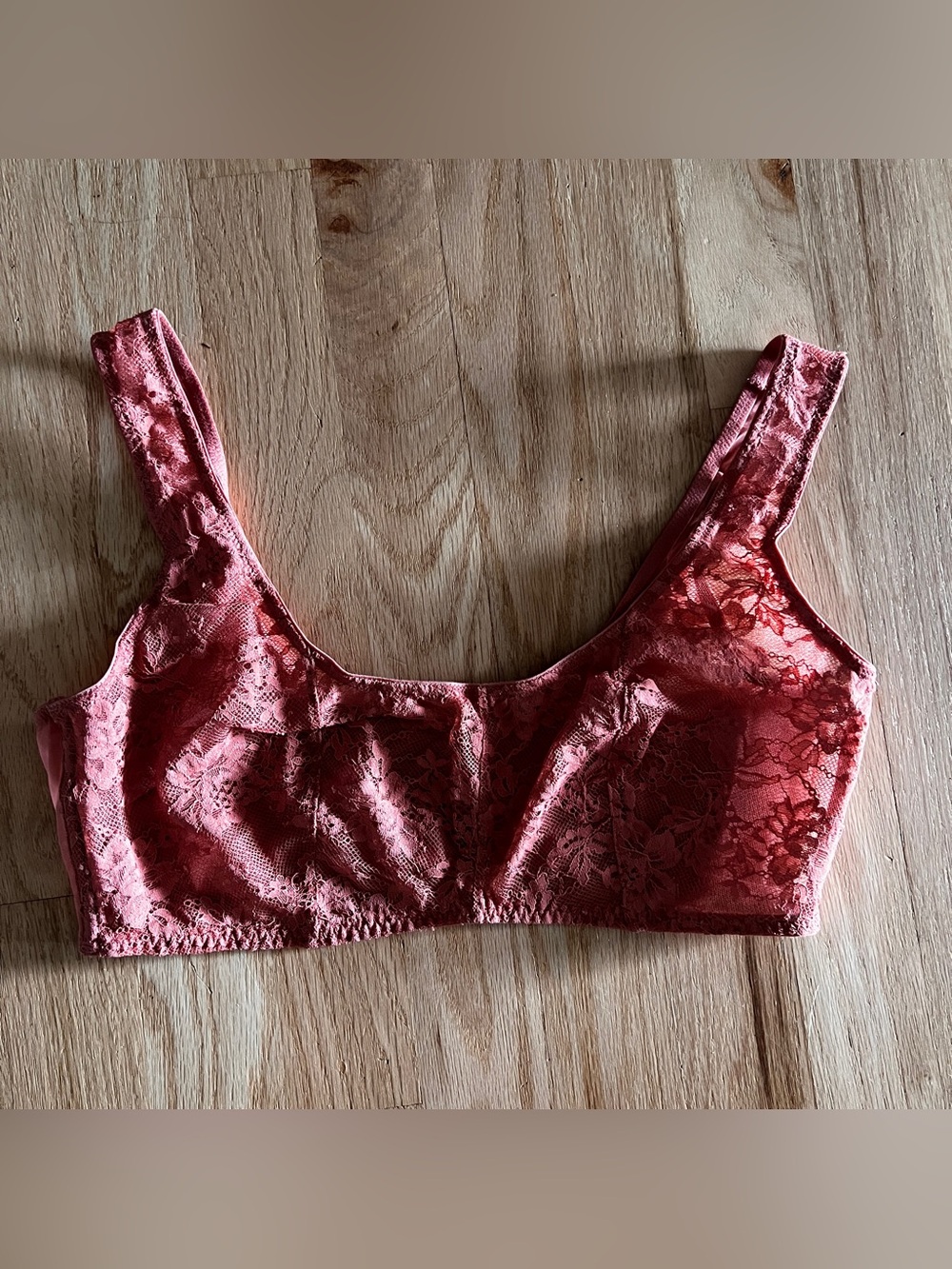 Victorias Secret Pink Lace Unlined Wireless Bralette Bra Pink Sheer floral Med